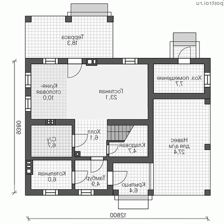 V-126-1K проект двухэтажного коттеджа из кирпича с гаражом размером 13 на 9  - 1-й этаж