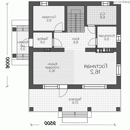 V-133-1P проект двухэтажного дома из газобетона размером 9 на 10 - 1-й этаж
