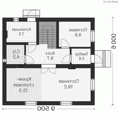 V-133-3P проект двухэтажного дома из газобетона размером 9 на 10  - 1-й этаж