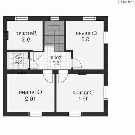 V-133-3P проект двухэтажного дома из газобетона размером 9 на 10  - 2-й этаж