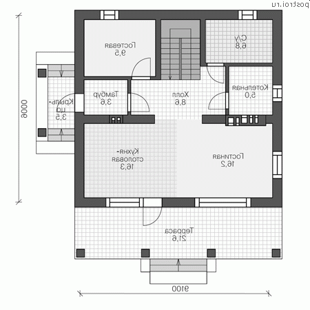 V-136-1K проект двухэтажного дома из кирпича размером 9 на 9  - 1-й этаж