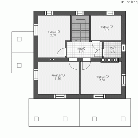 V-136-1K проект двухэтажного дома из кирпича размером 9 на 9  - 2-й этаж