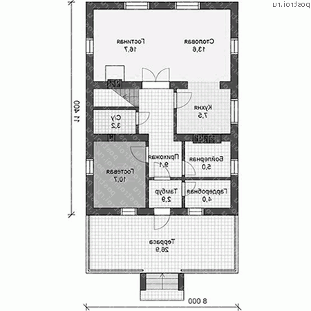 V-142-1P проект двухэтажного дома из газобетона размером 11 на 8  - 1-й этаж