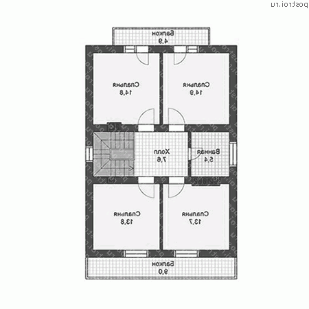 V-142-1P проект двухэтажного дома из газобетона размером 11 на 8  - 2-й этаж