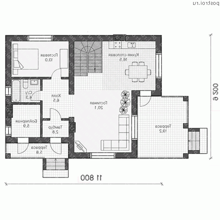 V-143-1P проект двухэтажного дома из газобетона размером 9 на 12  - 1-й этаж