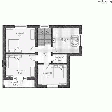 V-143-1P проект двухэтажного дома из газобетона размером 9 на 12  - 2-й этаж