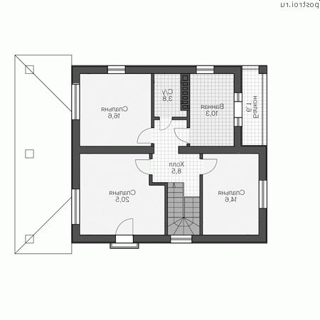 V-150-2P проект двухэтажного дома из газобетона размером 10 на 11 - 2-й этаж V-150-2P проект двухэтажного дома из газобетона размером 10 на 11 - 2-й этаж