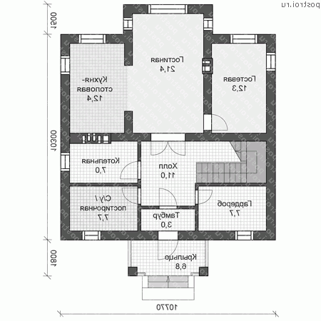V-164-1P проект двухэтажного дома из пеноблоков размером 14 на 11  - 1-й этаж