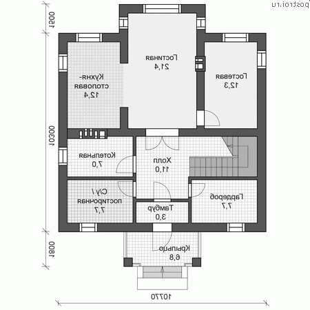 V-164-2P проект двухэтажного дома из пеноблоков размером 11 на 10  - 1-й этаж