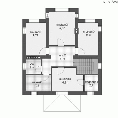 V-164-2P проект двухэтажного дома из пеноблоков размером 11 на 10  - 2-й этаж