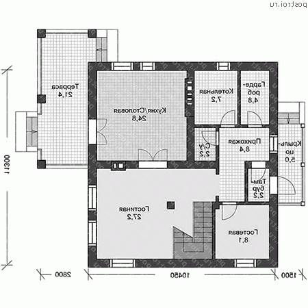 V-170-1P проект одноэтажного дома из пеноблоков с мансардой размером 11 на 10  - 1-й этаж