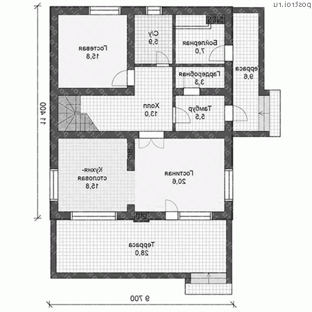 V-172-1K проект одноэтажного дома из кирпича с мансардой размером 11 на 10  - 1-й этаж