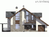 V-195-1P проект одноэтажного коттеджа из пенобетона с мансардой и гаражом размером 13 на 15  - вид спереди