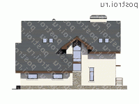 V-195-1P проект одноэтажного коттеджа из пенобетона с мансардой и гаражом размером 13 на 15  - вид слева