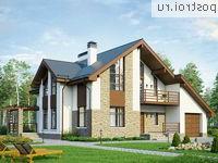 V-195-1P проект одноэтажного коттеджа из пенобетона с мансардой и гаражом размером 13 на 15 