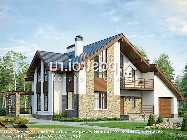 V-195-1P проект одноэтажного коттеджа из пенобетона с мансардой и гаражом размером 13 на 15 