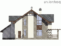 V-195-1P проект одноэтажного коттеджа из пенобетона с мансардой и гаражом размером 13 на 15  - вид сзади