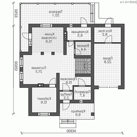 V-197-1K проект двухэтажного коттеджа из кирпича с гаражом размером 14 на 13  - 1-й этаж