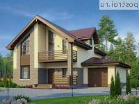 V-197-1K проект двухэтажного коттеджа из кирпича с гаражом размером 14 на 13 