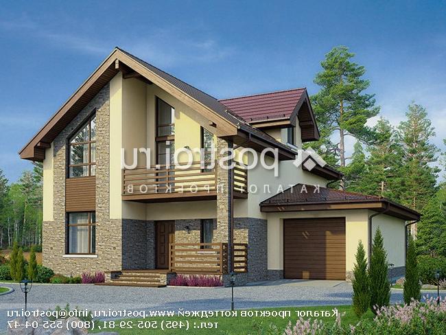 V-197-1K проект двухэтажного коттеджа из кирпича с гаражом размером 14 на 13 