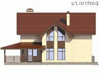 V-197-1K проект двухэтажного коттеджа из кирпича с гаражом размером 14 на 13  - вид справа