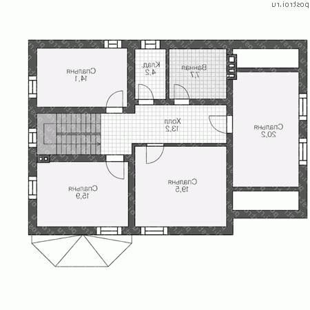 V-200-1P проект двухэтажного коттеджа из пенобетона с гаражом размером 14 на 11 - 2-й этаж