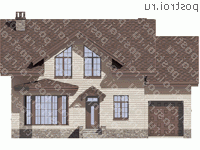 V-200-1P проект двухэтажного коттеджа из пенобетона с гаражом размером 14 на 11 - вид спереди