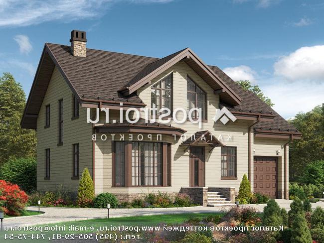 V-200-1P проект двухэтажного коттеджа из пенобетона с гаражом размером 14 на 11