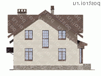 V-200-1P проект двухэтажного коттеджа из пенобетона с гаражом размером 14 на 11 - вид справа