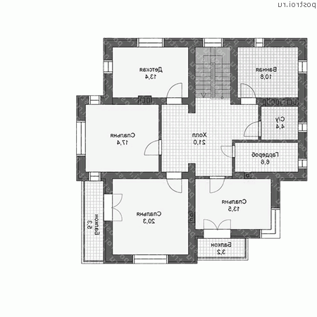 V-213-1K проект двухэтажного дома из кирпича размером 13 на 13  - 2-й этаж