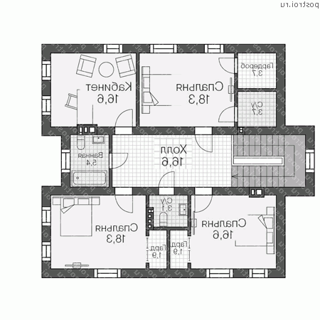 V-216-1P проект двухэтажного дома из пенобетона размером 12 на 14  - 2-й этаж