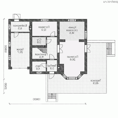 V-218-1P проект двухэтажного дома из пенобетона с подвалом и гаражом размером 13 на 14  - 1-й этаж