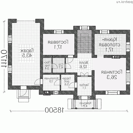 V-231-1P проект двухэтажного дома из газобетона с гаражом размером 11 на 19  - 1-й этаж