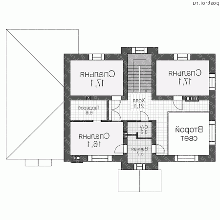 V-231-1P проект двухэтажного дома из газобетона с гаражом размером 11 на 19  - 2-й этаж