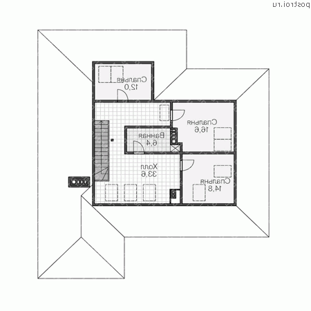 V-245-1P проект одноэтажного дома из газобетона с мансардой и гаражом размером 18 на 16 - мансарда
