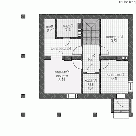 V-247-1P проект двухэтажного дома из газобетона с цоколем и мансардой размером 10 на 9 - цоколь V-247-1P проект двухэтажного дома из газобетона с цоколем и мансардой размером 10 на 9 - цоколь