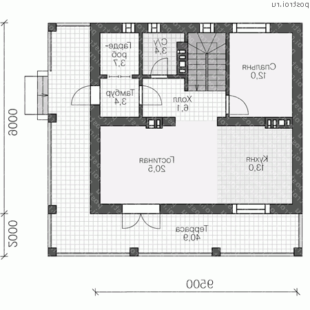 V-247-1P проект двухэтажного дома из газобетона с цоколем и мансардой размером 10 на 9 - 1-й этаж V-247-1P проект двухэтажного дома из газобетона с цоколем и мансардой размером 10 на 9 - 1-й этаж