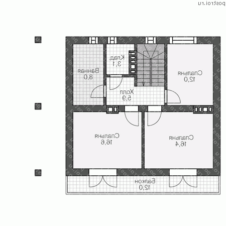 V-247-1P проект двухэтажного дома из газобетона с цоколем и мансардой размером 10 на 9 - мансарда V-247-1P проект двухэтажного дома из газобетона с цоколем и мансардой размером 10 на 9 - мансарда