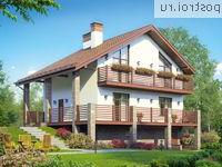 V-247-1P проект двухэтажного дома из газобетона с цоколем и мансардой размером 10 на 9 