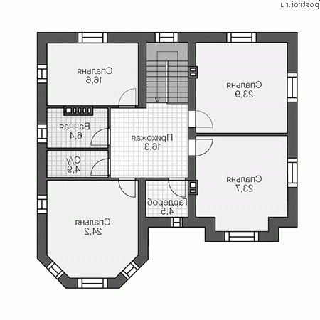 V-267-1P проект двухэтажного дома из пеноблоков с мансардой размером 14 на 13  - 2-й этаж