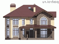 V-267-1P проект двухэтажного дома из пеноблоков с мансардой размером 14 на 13  - вид спереди