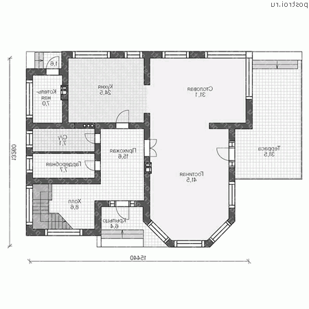 V-269-1P проект двухэтажного дома из пеноблоков размером 13 на 15  - 1-й этаж