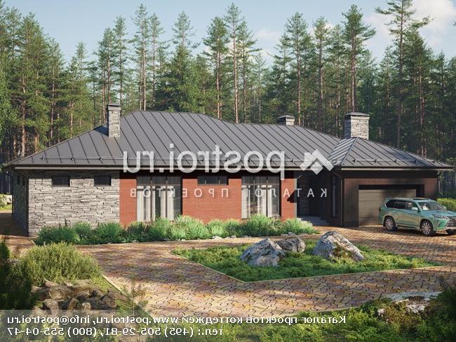 V-279-1K проект одноэтажного дома из кирпича с гаражом размером 24 на 16 