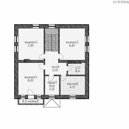 V-305-1K проект двухэтажного коттеджа из кирпича с цоколем размером 14 на 11  - 2-й этаж