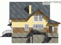 V-305-1K проект двухэтажного коттеджа из кирпича с цоколем размером 14 на 11  - вид слева
