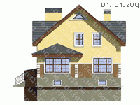 V-305-1K проект двухэтажного коттеджа из кирпича с цоколем размером 14 на 11  - вид сзади