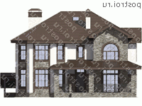 V-392-1P проект трехэтажного дома из газобетона с цоколем и мансардой размером 13 на 13  - вид спереди