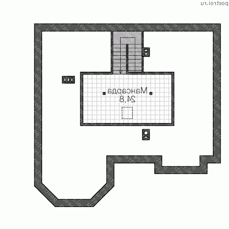 V-392-1P проект трехэтажного дома из газобетона с цоколем и мансардой размером 13 на 13  - мансарда