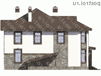 V-392-1P проект трехэтажного дома из газобетона с цоколем и мансардой размером 13 на 13  - вид справа