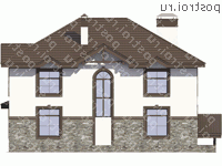 V-392-1P проект трехэтажного дома из газобетона с цоколем и мансардой размером 13 на 13  - вид сзади